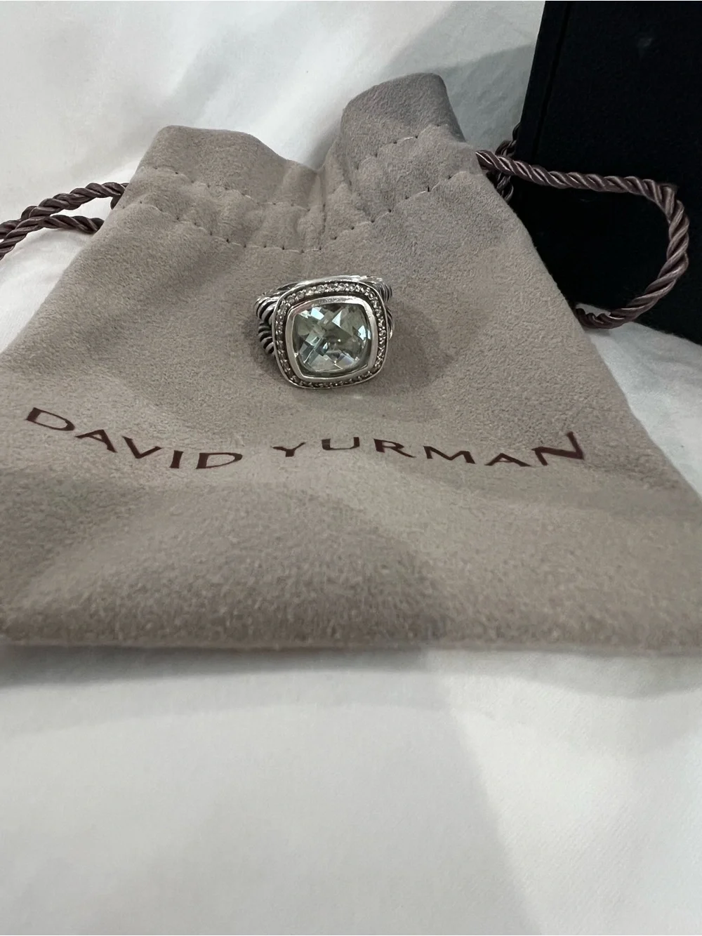 David Yurman 11mm Albion Ring Prasiolite with Diamonds size 5.75 - Picture 5 of 9